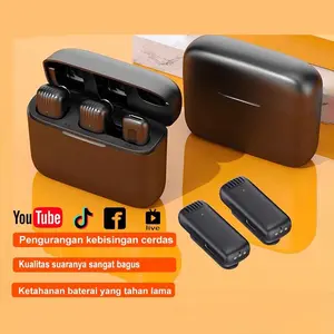 Microphone Nirkabel Lavalier Dual Wireless Mic Bluetooth Portable Mic Clip On Wireless Microphone 2 Mic Untuk Live Vlog Youtube Tiktok