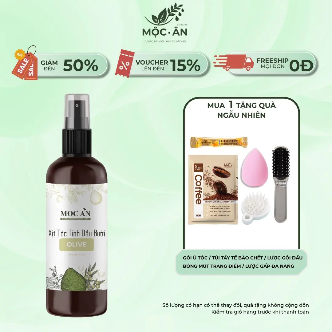 BOL120 - Xịt Tinh Dầu Vỏ Bưởi Da Xanh & Tinh Dầu Olive Mộc Ân Haircare 120ml Hỗ Trợ Giảm Rụng, Mọc Tóc Chăm Sóc Tóc