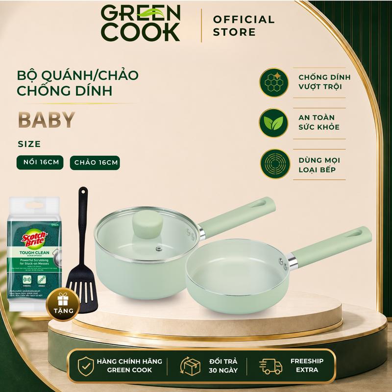 Bộ Nồi Chảo Tráng Men Ceramic Green Cook Baby SageFlow GCS2613-T1