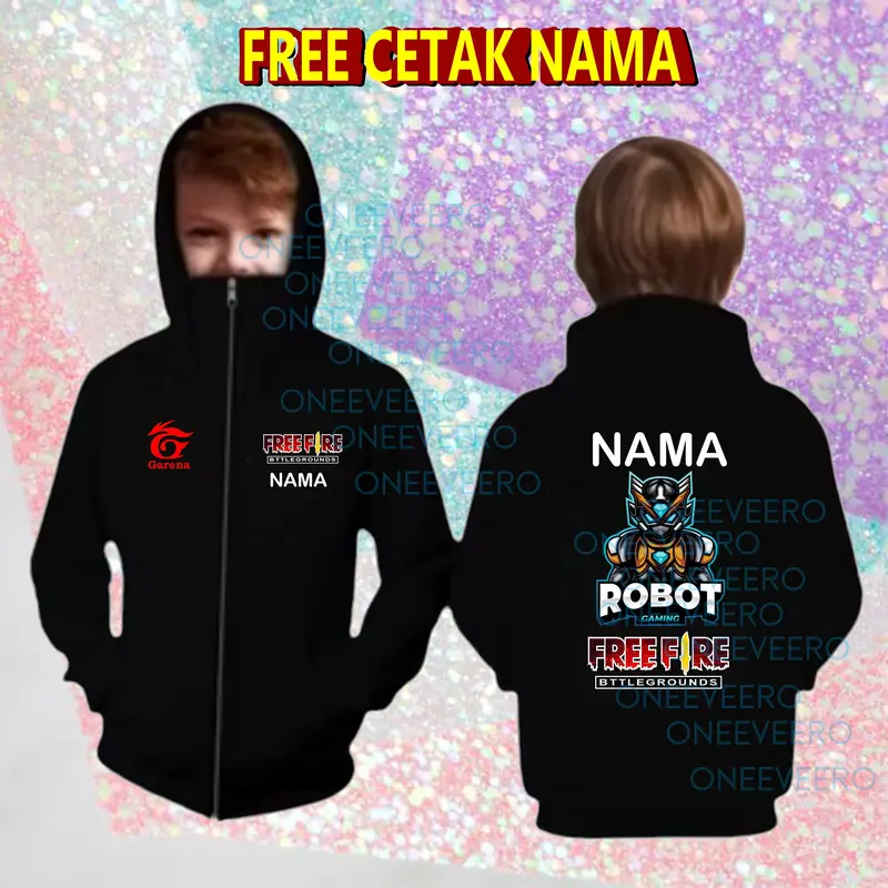 [ FREE NAMA ] ONE E VEERO JAKET ANK LAKI LAKI NINJA FF HOODIE FREE FIRE SWEATER KOREAN STYLE Fashion Pakaian Anak 4