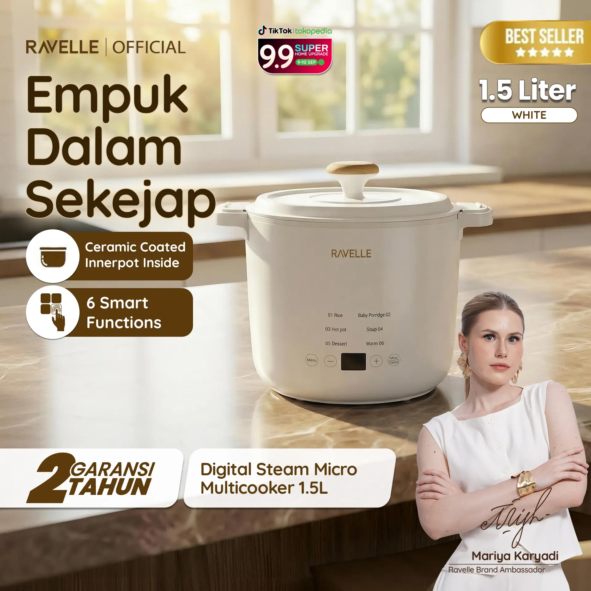Ravelle Vesta Micro Pressure Cooker 1.5L - Panci Listrik Kukus Ceramic Anti Lengket