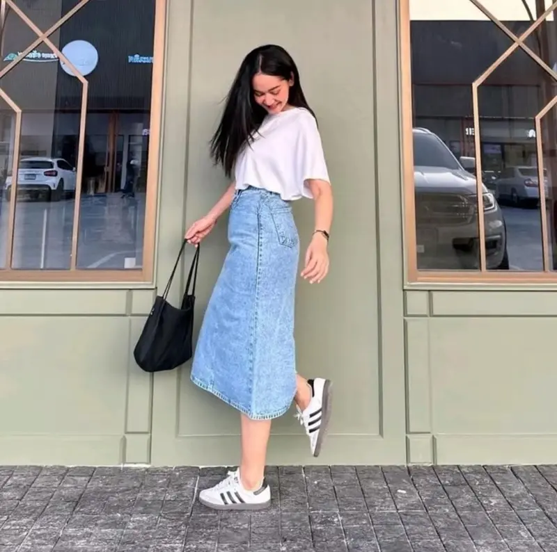 Rok Jeans Highwaist A-Line Panjang 7/8 Basic Skirt Jeans 780 - Rok Jeans Wanita Korean Style Terbaru - Medium Blue 2
