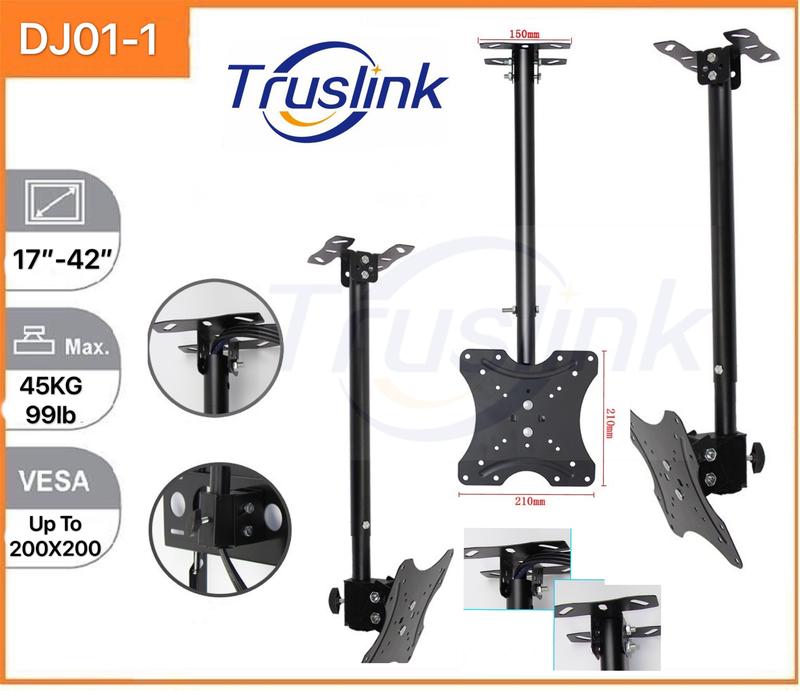 【SG Seller】Truslink Adjustable Ceiling TV Mount 15° Tilt & 360° Rotating Bracket Plasma LCD LED Monitor Flat Panel Displays Smart TV Flat Panel TV Ceiling Mount Bracket for most 17 -42  TV Flat Panel Displays LED TV With VESA Up To 200X200mm --  DJ01-1 0