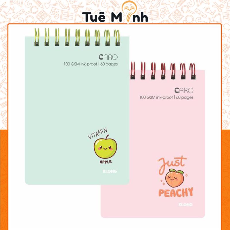 Sổ ghi chú MS 934 Caro lò xo kép ngang 120 trang Klong tập vở lò xo B7 bìa hoa quả dễ thương