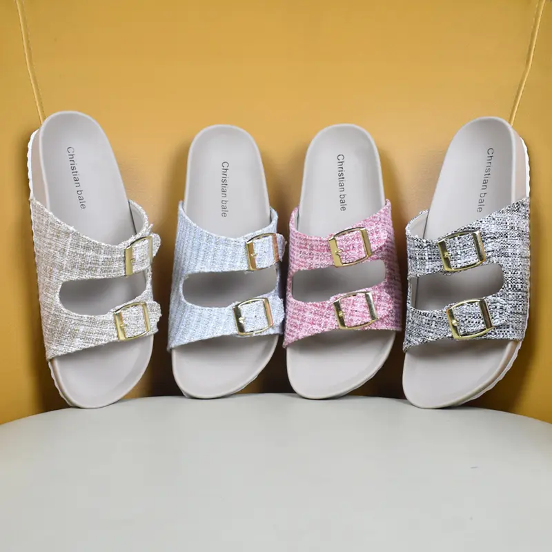 Christian Bale LILY Sandal Wanita Elegan Sendal Flat Kasual Cewek Gesper Canvas Terbaru Perempuan sandal  terbaru flat  sandal 1