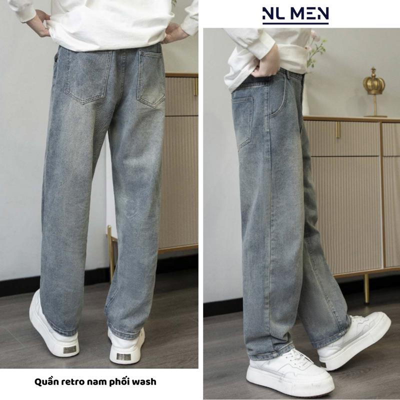 DEAL MỞ BÁN Quần Jean Suông Rộng Nam wash phối retro chất vải jean denim mềm mịn form baggy suông rộng jeannam jeansuongnam