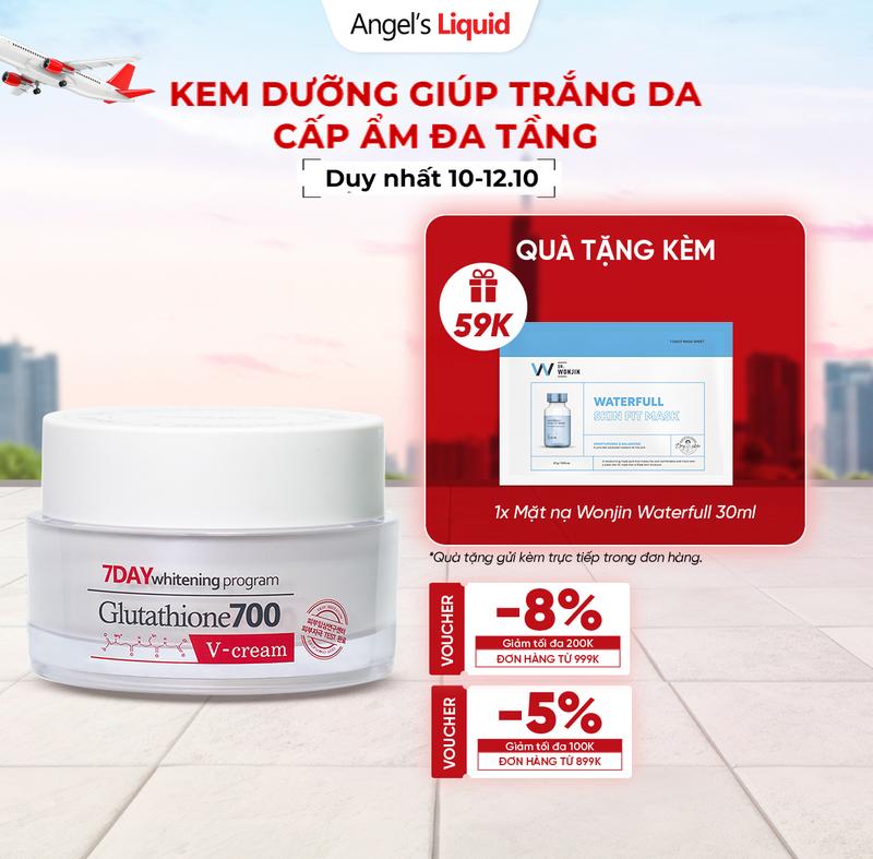 [LIVE] Kem Dưỡng Giúp Trắng Da, Cấp Ẩm Đa Tầng Angel's Liquid 7 Day Whitening Program Glutathione 700 V-Cream 50ml