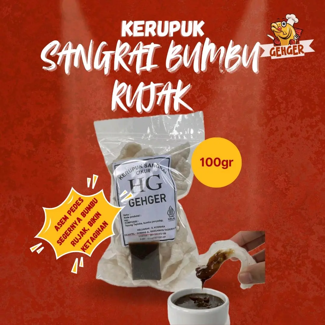 Kerupuk Sangrai HG Gehger Free Bumbu Rujak Cemilan Kering Keripik pasir upil Food Snack Cikur Merah Putih Makanan upil pasir Jajanan Pedas Camilan