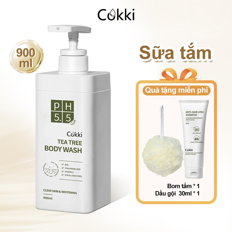 900ml! Cokki Tea Tree Sữa Tắm Tràm Trà & Vitamin E pH 5.5 Cho Da Dầu & Nhạy Cảm-Kết Cấu Tươi Mát, Không Chứa Silicon, Làm Sạch Sâu