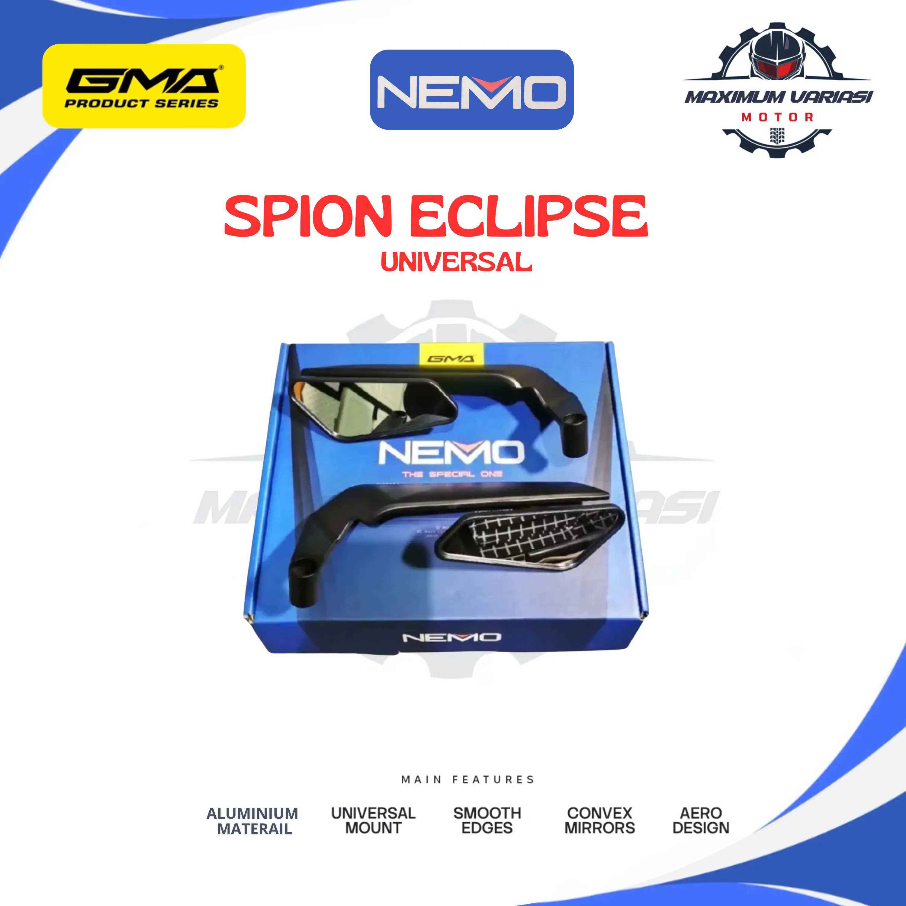 Kaca Spion Eclipse NEMO + TST Universal NMAX AEROX VARIO  Desain Aero Stylish Kaca Cembung  Motorcycle