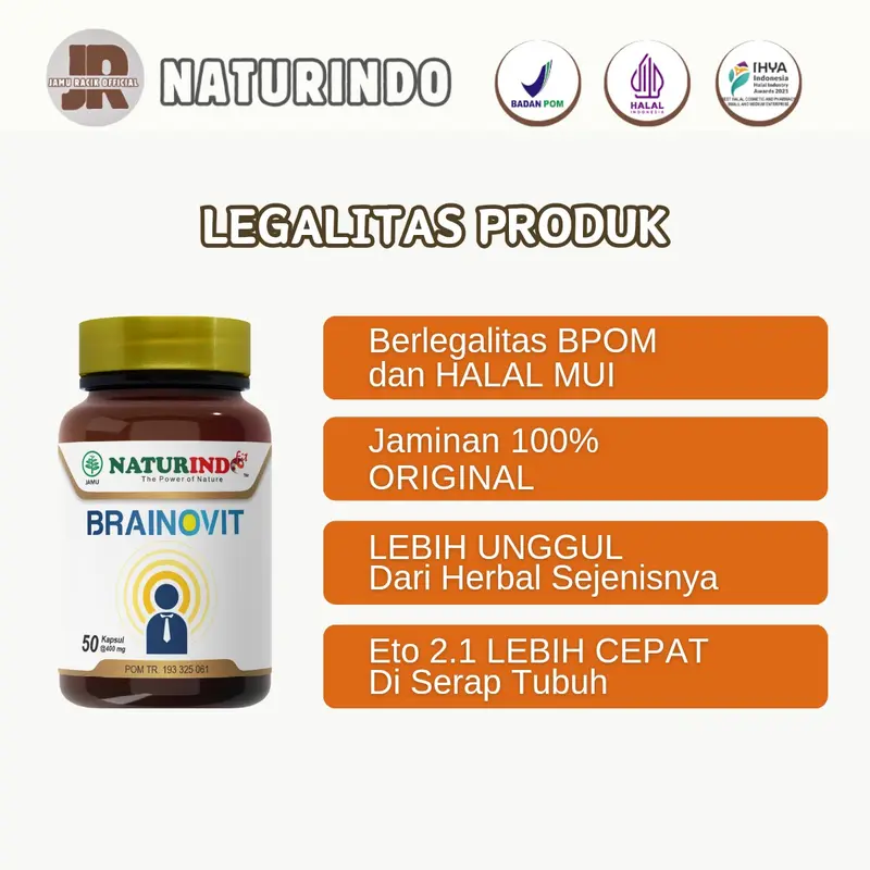 Vitamin Nutrisi Otak Anak ADHD Original Suplemen Brainovit Naturindo Isi 50 Kapsul 3