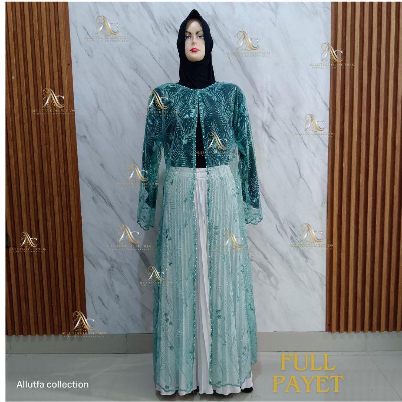 outer cardigan gamis brukat tule lengan panjang kekinian 5