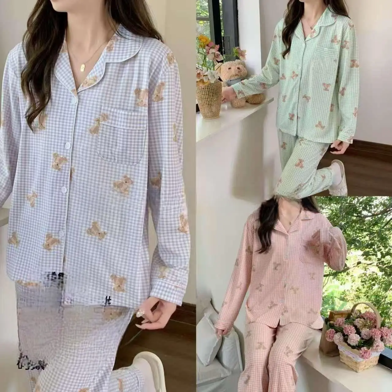 Setelan Piyama Baju Tidur Wanita Dewasa Lengan Panjang Celana Panjang Kancing Pp Katun Premium
