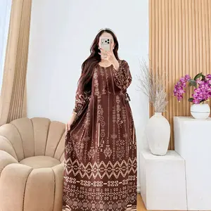 Gaun Gamis Wanita Elegan Motif Unik Cantik Lengan Panjang Bahan Tebal Nyaman untuk Acara Formal dan Santai