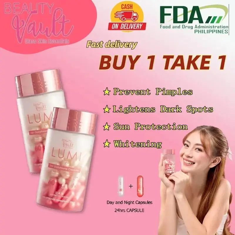 LUMI 24Hr Glutathione Capsules with Sunblock 60 Capsules Whitening Beauty Supplement for Adults With Collagen and Gluta for Radiant Skin and Fitness Edible Healthcare Vitamin Lumi Glow Formula for 24Hr Whitening Bright