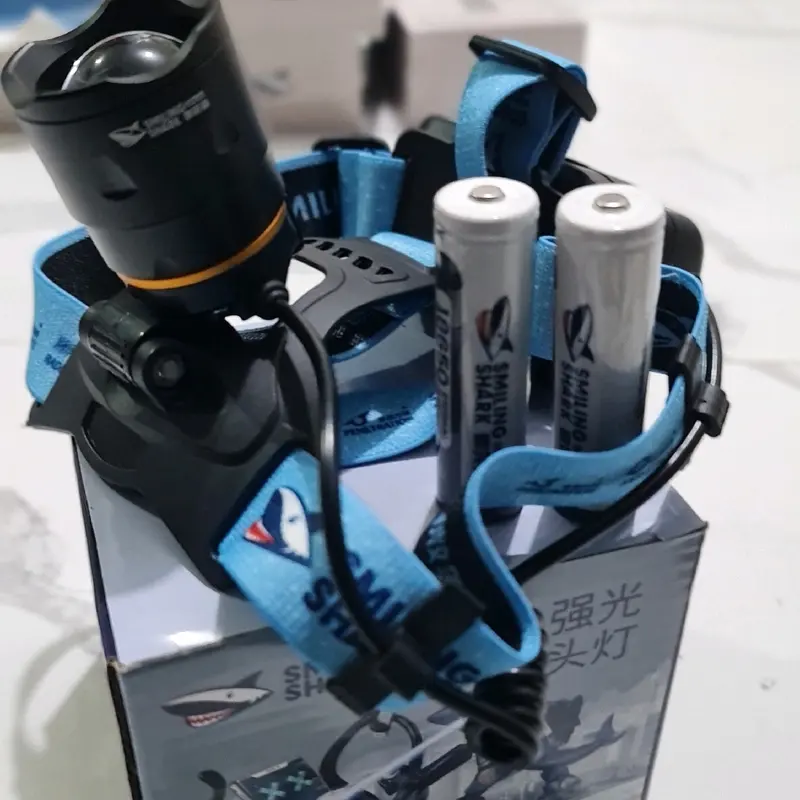 SENTER KEPALA SMILING SHARK K227B LED P70 ZOOM & SENSOR #CAHAYA PUTIH Baterai Lampu charger 7