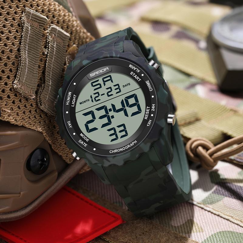 Đồng Hồ Chống Nước, AW24 SANDA 369-2184, Chức Năng Chronograph, Thích Hợp Cho Nam Giới, Đồng Hồ Thể Thao Rằn Ri Thời Trang, Với Màn Hình LED