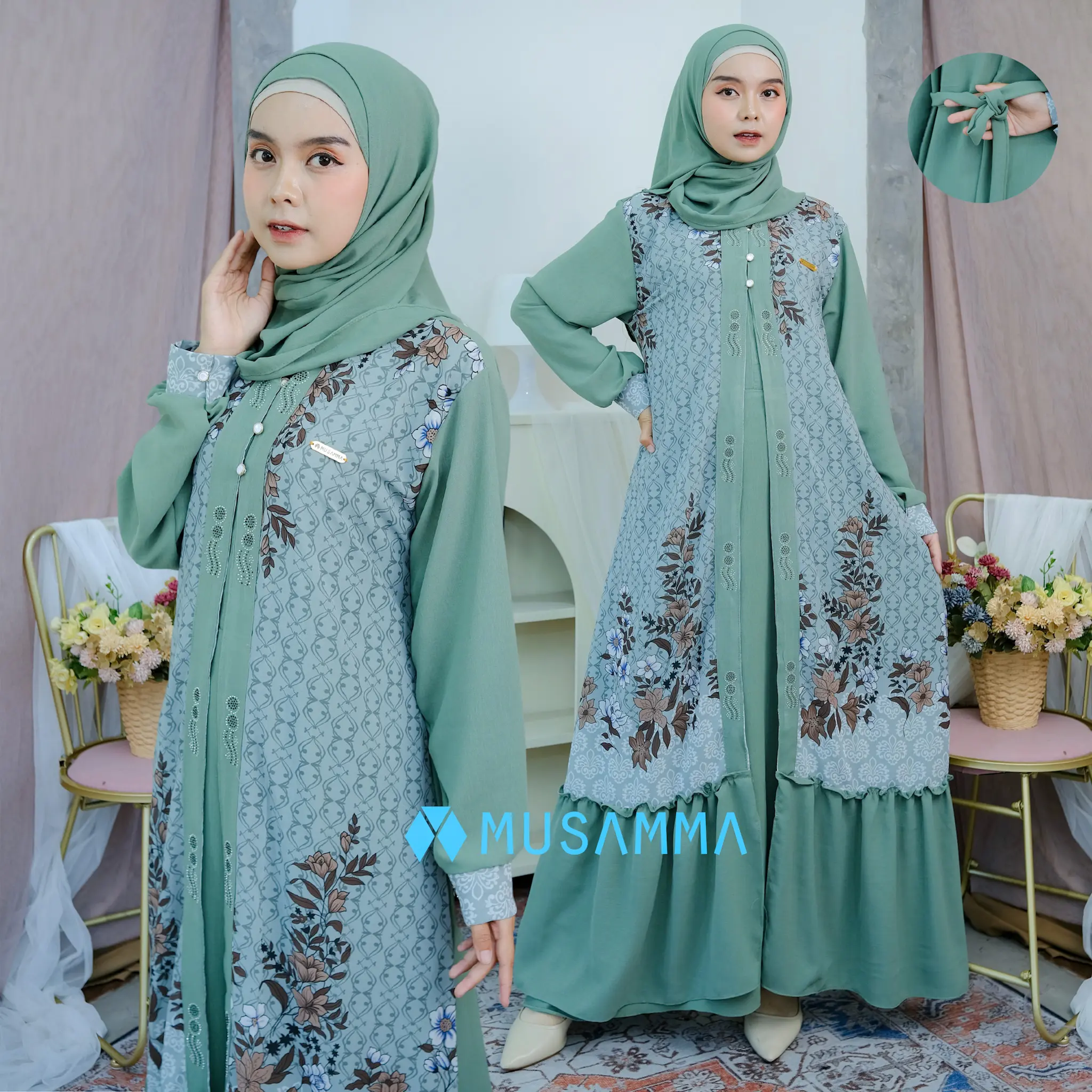 HANUM DRESS - Gamis Crinkel Mix Ceruty Print Full Furing Busui dan Wudhu Friendly