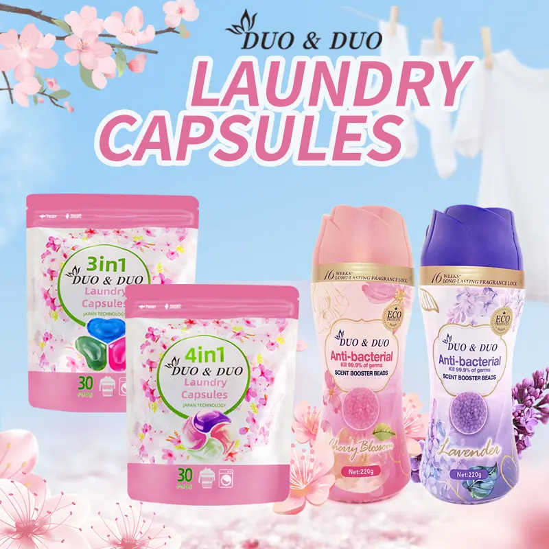 [DuoDuo] 220g DuoDuo Plant Based Singapore SGS tested Scent Booster Beads / Refill 30 pods  3 in 1 Laundry Capsules , Green Fruits, Mix Scent, Fressia / 30 pods 4 in 1 Laundry Capsules Cherry Blossom Household Perfume Scented
