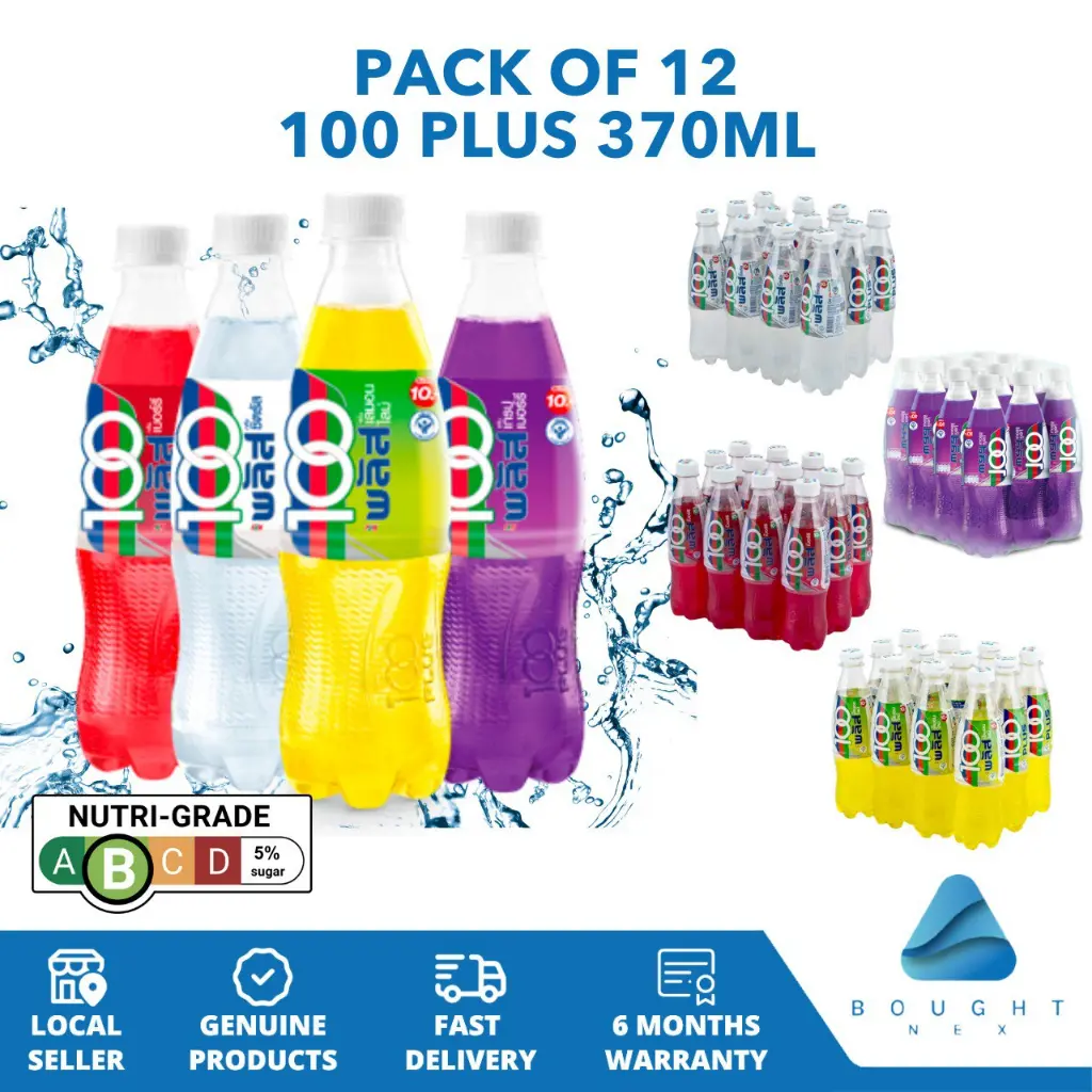 Pack of 12pcs 100 Plus Carbonated Electrolyte Drink Berry Healthy Soft Drink 370ml in Grapeberry Lemon Lime and Citrus