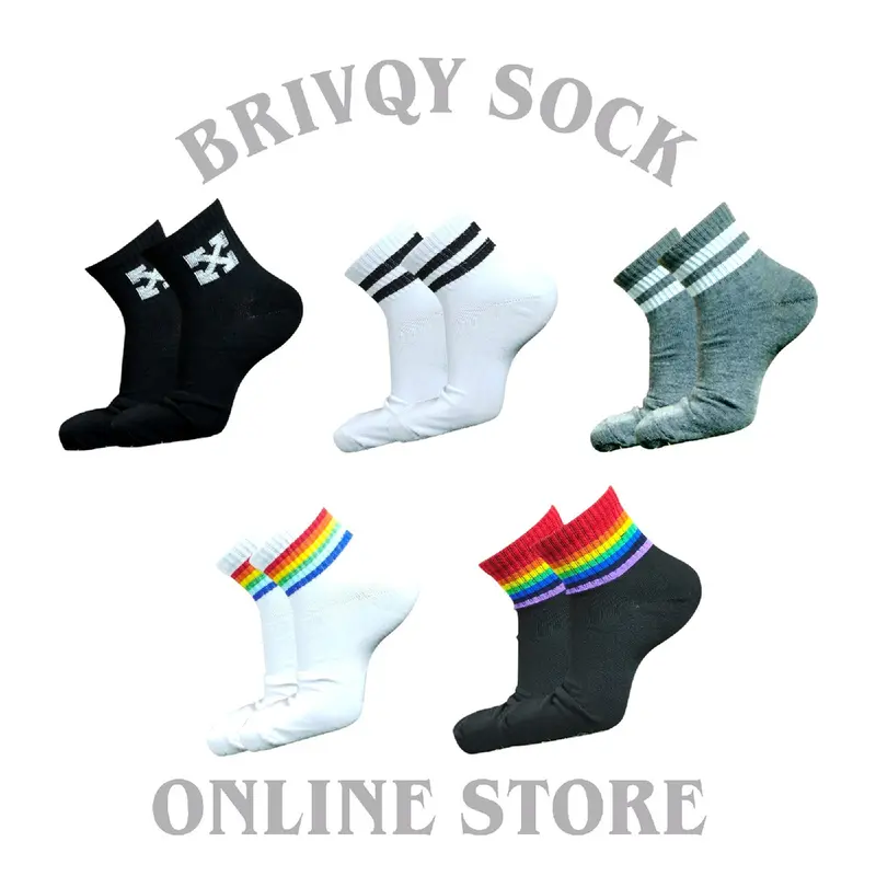 BRIVQY - Kaos Kaki Pendek 3/4 Untuk Pria dan Wanita Motif dan Stripe Casual Skate 0
