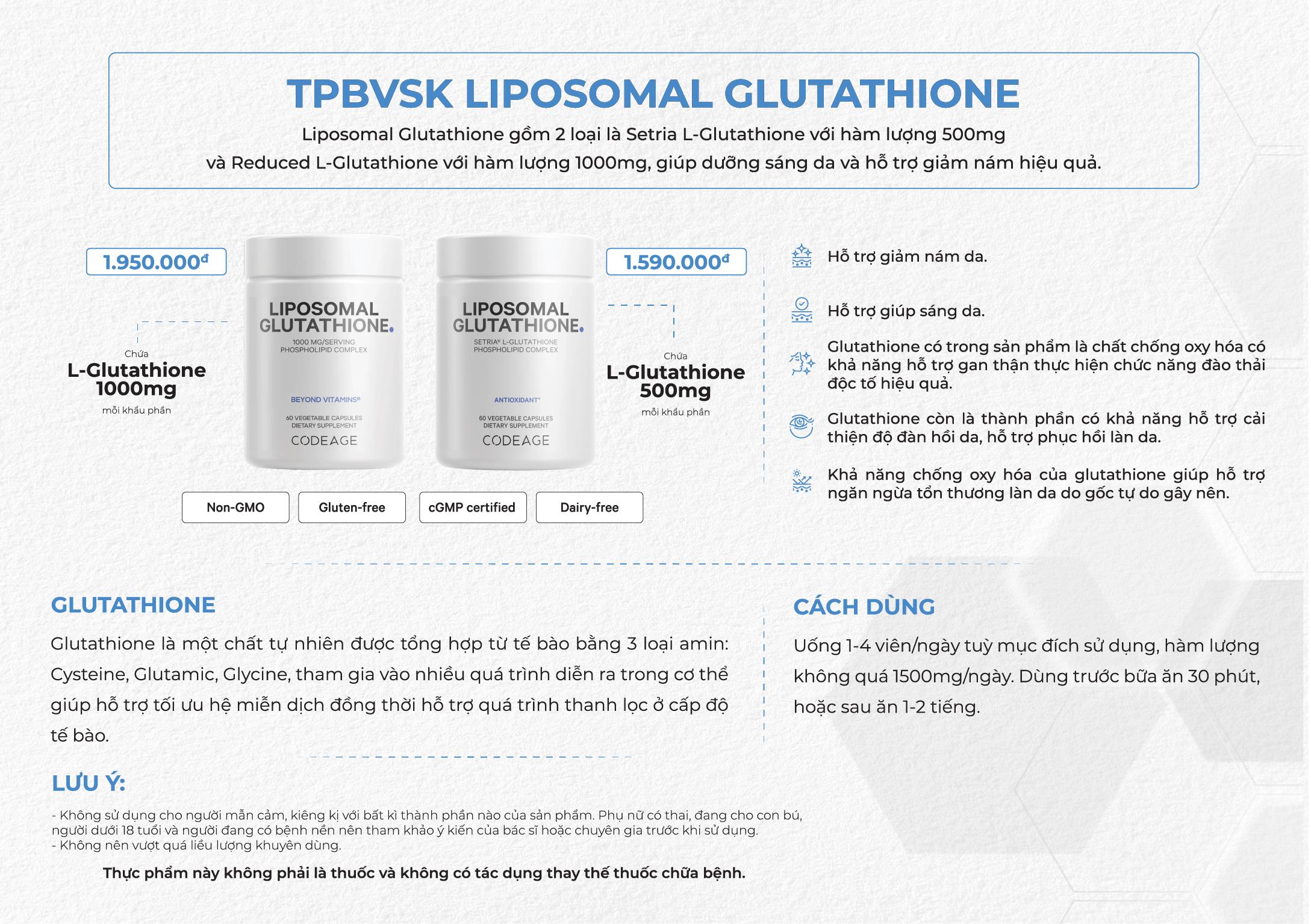 GLU1000- Gi Tt ) Hp Liposomal Glutathione 1000mg Codeage (60 vin )(Chn  theo nhu cu), H Tr sc Khe - Huyn Codeage - TikTok Shop Vietnam