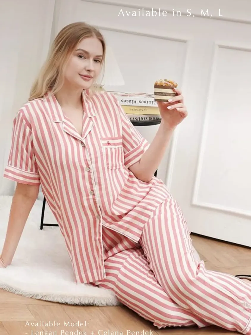 SECRET_CHARM PYJAMAS/ PIYAMA/BAJU TIDUR MOTIF_XMAS PINK STRIP