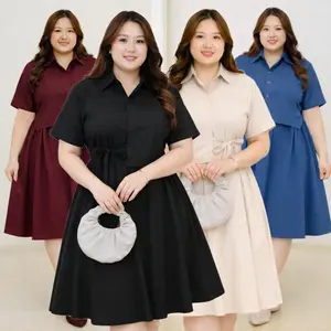 Dress Jumbo Polos  Wanita Kancing Terbaru Korean Style Pakaian Dress Wanita Kekinian Bigsize Ld 130 Tunik Kondangan Jumbo