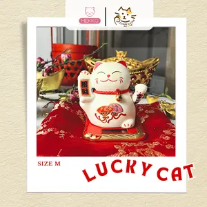 Chandra Mekko Lucky Cat Size M No 6 502XE Warna White Gold  - Kucing Hoki/Pajangan Keberuntungan/Maneki Hoki