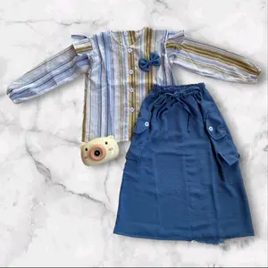 Setelan Rok Cargo Anak Perempuan Motip Salur Terbaru 2-12 Tahun