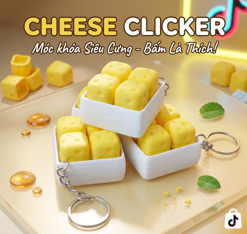 Móc Khóa Phô Mai Cheese Clicker Nút Bấm Cơ Gõ Lách Cách Xả Stress Siêu Cute