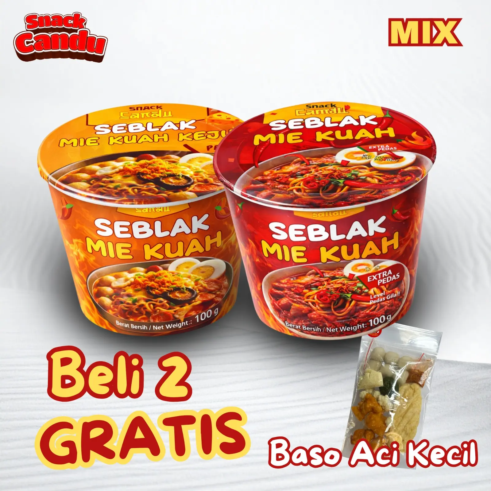 Peket Mix 2 Pack Gratis Baso Aci hemat 1 Pcs