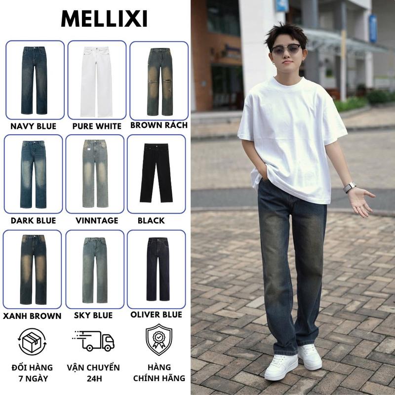  Quần Trơn Quần Baggy Nam Nữ  Chín  Màu Cho Anh Em Lựa Chon jean Ống Suông Rộng Trẻ Trung Năng Động Quần ống rộng jean Menswear Pants boyfriend  jeans MELLIXI 02 