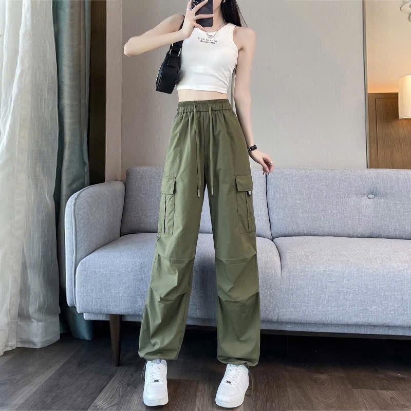 Quần kaki túi hộp phong cách trẻ trung cá tính Pants Nhung Kem quần suông nấm lùn