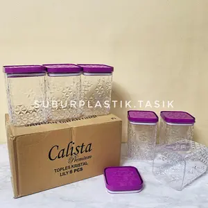 [6-12 pcs] Toples Kristal Lily Calista 1000ml Bahan Mika Akrilik Tempat Penyimpanan Kue Kering Mewah Toples Kue Lebaran