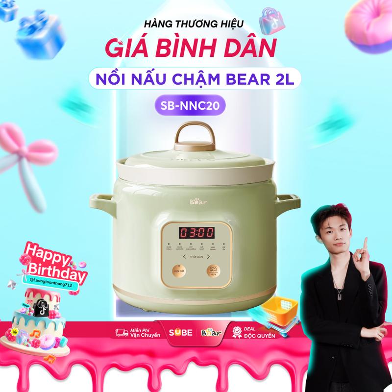   SUBE x LƯƠNG TOÀN THẮNG  Nồi Nấu Chậm BEAR 2L Nồi Nấu Cháo Chậm Nồi Điện Đa Năng Nồi Chuyên Kho Thịt Hầm Canh Nấu Chè Hẹn Giờ Giữ Ấm Tiết Kiệm Thời Gian Giữ Nguyên Chất Dinh Dưỡng SB-NNC20 