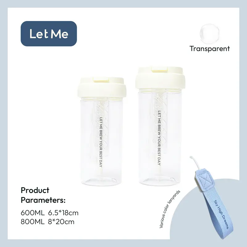 Let Me Botol Minum Infused Water - Botol Bening 600 atau 800 ML Dengan VARIASI WARNA TALI Filter Pemisah Dan Sedotan Gelas Minuman Air Lemon/Teh Dengan Saringan Kitchenware Silikon Bottles LM-AAB2032 0