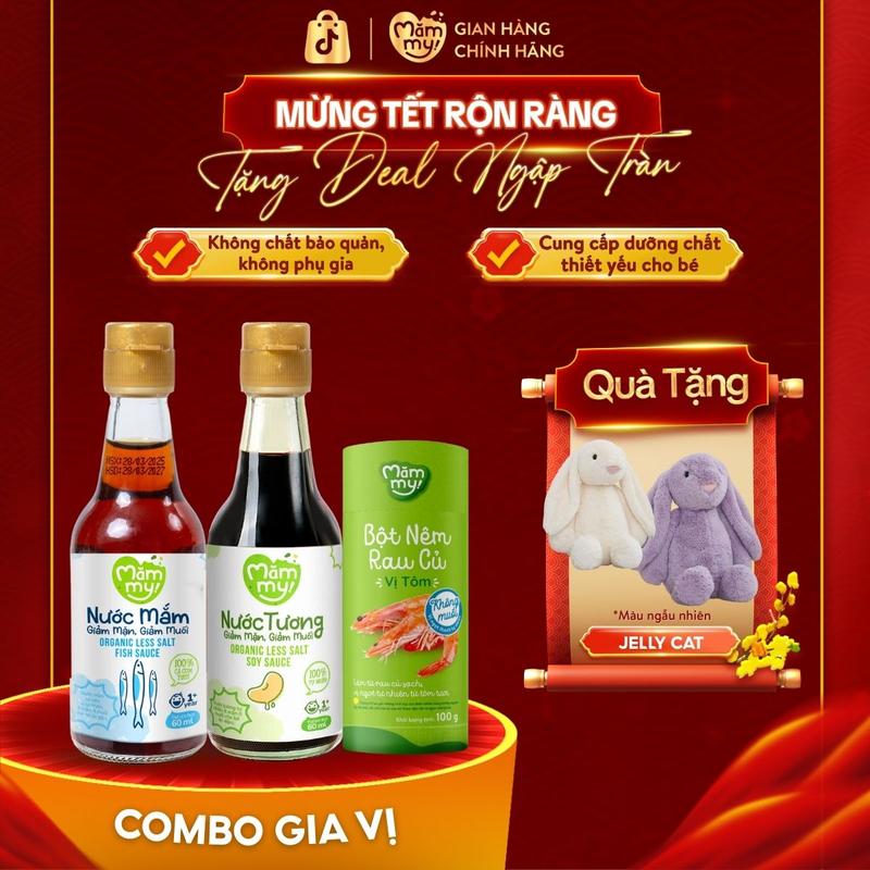 KOC Combo Gia Vị: Bột Nêm Nước Mắm Và Nước Tương Chai 60ml Ăn Dặm MĂMMY Giảm Mặn Giảm Muối Cho Bé Từ 1 Tuổi Giúp Bé Ắn Ngon JC