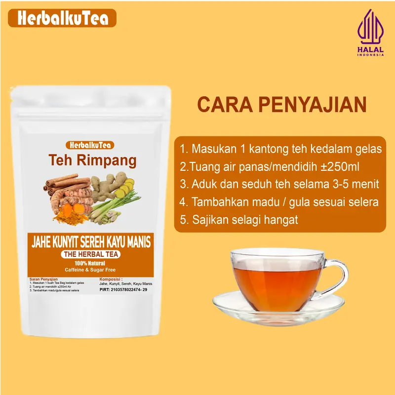 HerbalkuTea - Teh Rimpang Jahe Kunyit Sereh Kayu Manis isi 30 Tea Bag 3
