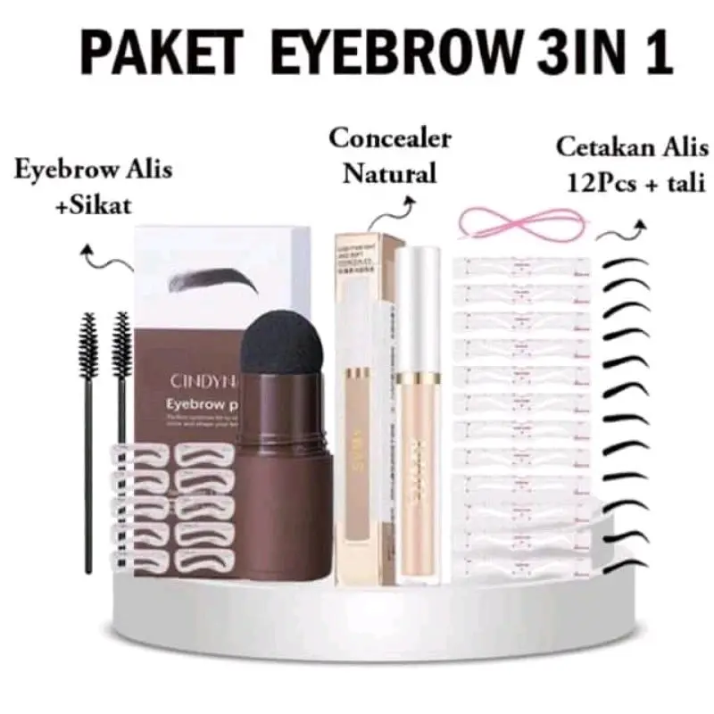 PAKET NGALIS KOMPLIT 3 IN 1 ( EYEBROW POWDER, CONCEALER, CETAKAN ALIS TALI 12 SET )