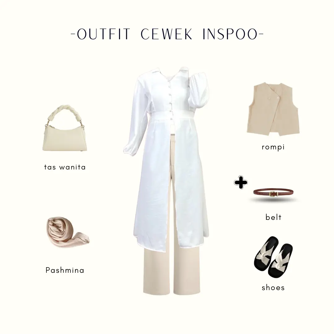1Set Outfit Hijab Rompi Tunik  Perempuan (Hijab+Rompi+Tunik+Celana+Belt) OOTD Bukber- CL180 Muslim Panjang Setelan Wanita Kombinasi Atasan Baju