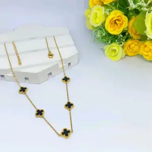 Satu Set Perhiasan Titanium Bunga Clvr Bergerigi Hitam 8mm Anti Karat Anti Luntur Kulit