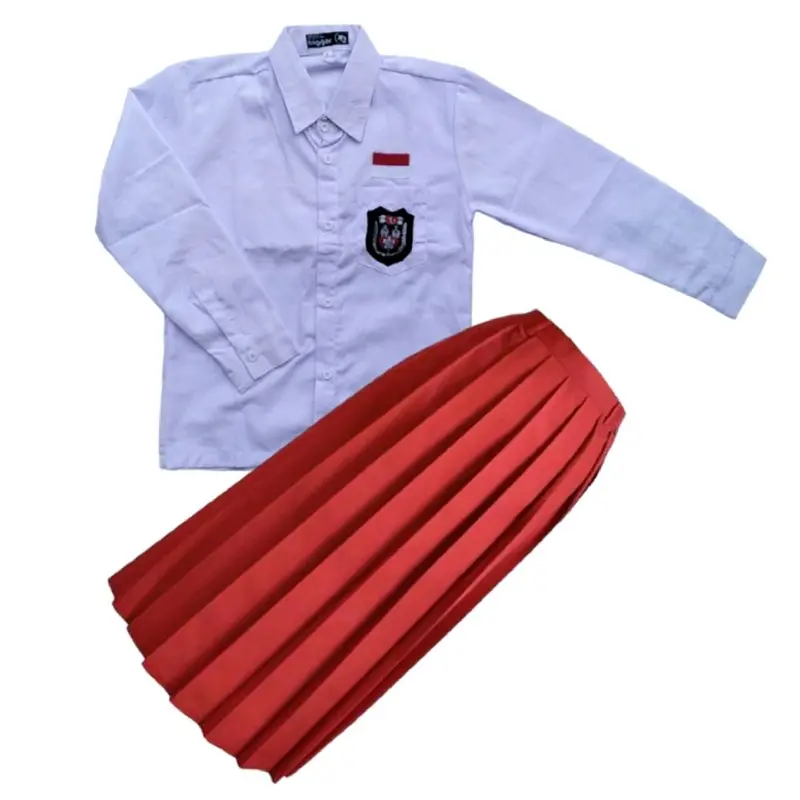 Setelan Seragam Sd BAJU PUTIH PANJANG DAN ROK MERAH PANJANG Untuk Anak Perempuan Kelas 1-6 Fashion 3