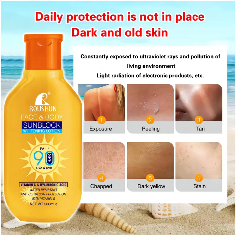 200ML Glowing Up Sunscreen Lotion Whitening Sunblock Cream SPF90 PA +++ Wajah Dan Badan Sunscreen Sun Protect & Moisture Lotion Original Sunblock UVA/UV Protection Tahan Air Double Whitening Waterproof 5