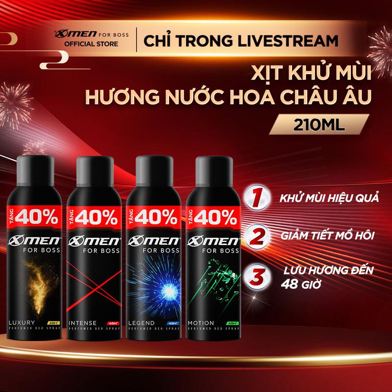 TĂNG 40% DUNG TÍCH Xịt khử mùi X-Men For Boss Intense Luxury Legend Motion 210ml - Hương nước hoa châu Âu