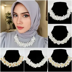 Kalung Hijab Premium Beads Necklace Full Aksen Mutiara & Crystal KH022