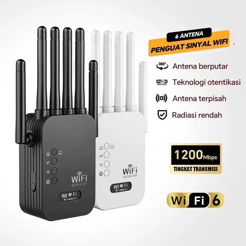 Penguat Sinyal WiFi 1200Mbps Router Repeater Jaringan Nirkabel Jarak Jauh Jangkauan Luas Dual-band Antena Eksternal 4/6 Mudah Diatur Kompatibel dengan Berbagai Perangkat