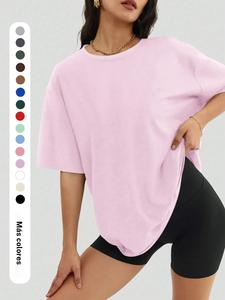 Camiseta de corte holgado y casual de color sólido para mujer, tela suave y transpirable para uso diario y para el trajín, top cómodo y a la moda