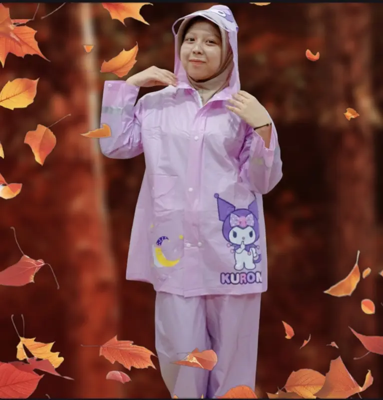 A-CROSS JAS HUJAN SETELAN ANAK KUROMI DENGAN RUANG RANSEL DI BELAKANG LUCU DAN IMUT Pvc Biru Pink 4