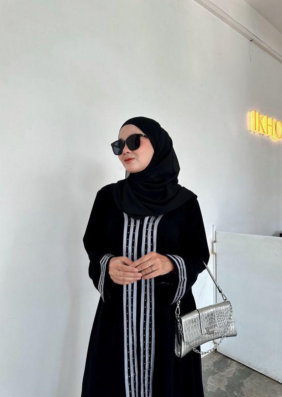 Product Introduction of Abaya Gamis ALKHATIB Hitam Nella Motif Jetblack Ready Wanita Muslim Grade A Ukuran S M L XL XXL gamisabaya 2